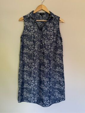 The Limited Ashton Blue Denim-Style Floral Sleeveless Button Front Shirt Dress M